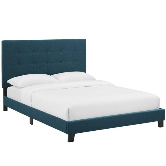 Melanie Queen Tufted Button Upholstered Fabric Platform Bed - Azure