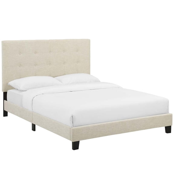Modway Melanie Queen Tufted Button Upholstered Fabric Platform Bed in Beige