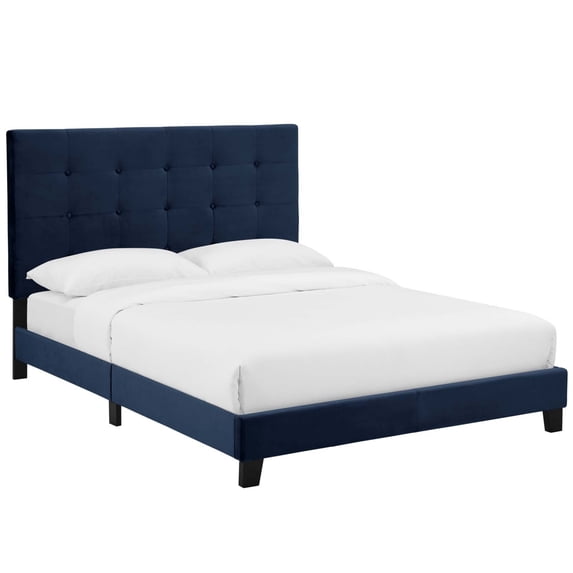 Melanie Queen Tufted Button Upholstered Performance Velvet Platform BedMidnight Blue