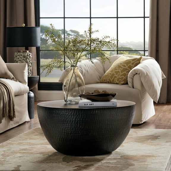 Mella 32 Inch Metal Hammered Coffee Table in Black