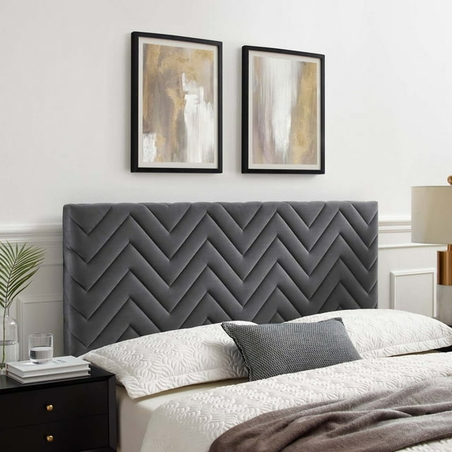Modway Mercy Chevron Tufted Performance Velvet Twin Headboard, Charcoal