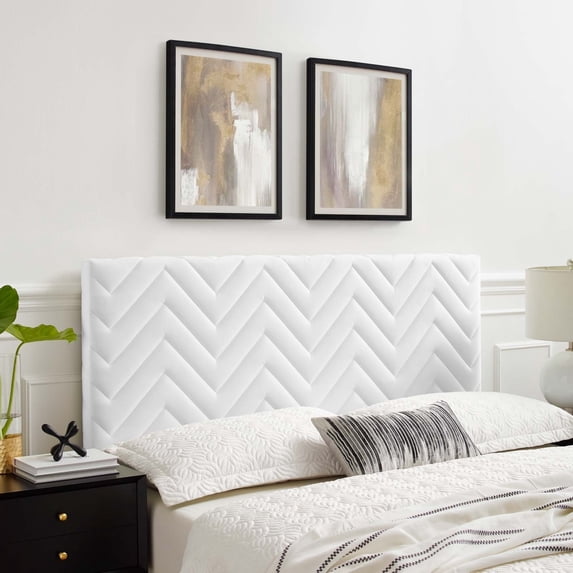 Modway Mercy Chevron Tufted Performance Velvet Twin Headboard in Navy