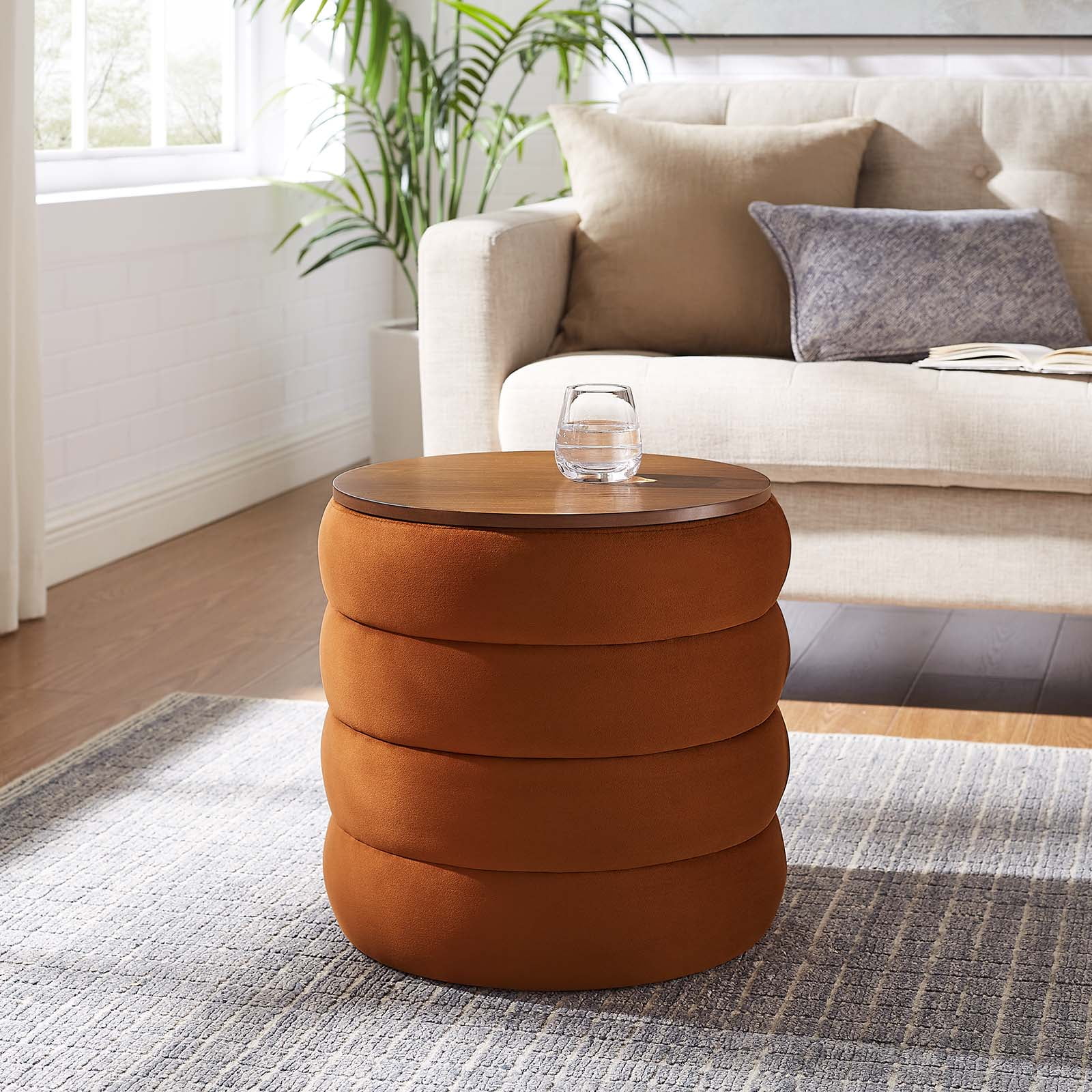 Modway Mezzo Round Performance Velvet Storage Ottoman in Rust - Walmart.com