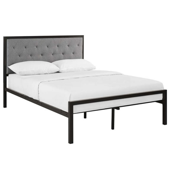 Modway Mia Full Powder-coated Steel and Fabric Bed in Brown/Gray