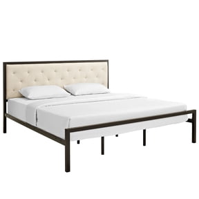 Modway Mia King Powder-coated Steel and Fabric Bed in Brown/Beige