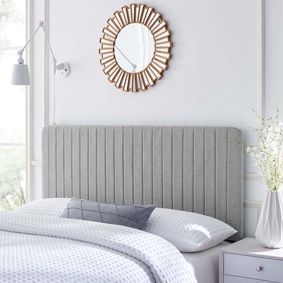 Modway Milenna Channel Tufted Upholstered Fabric Twin Headboard in Light Gray