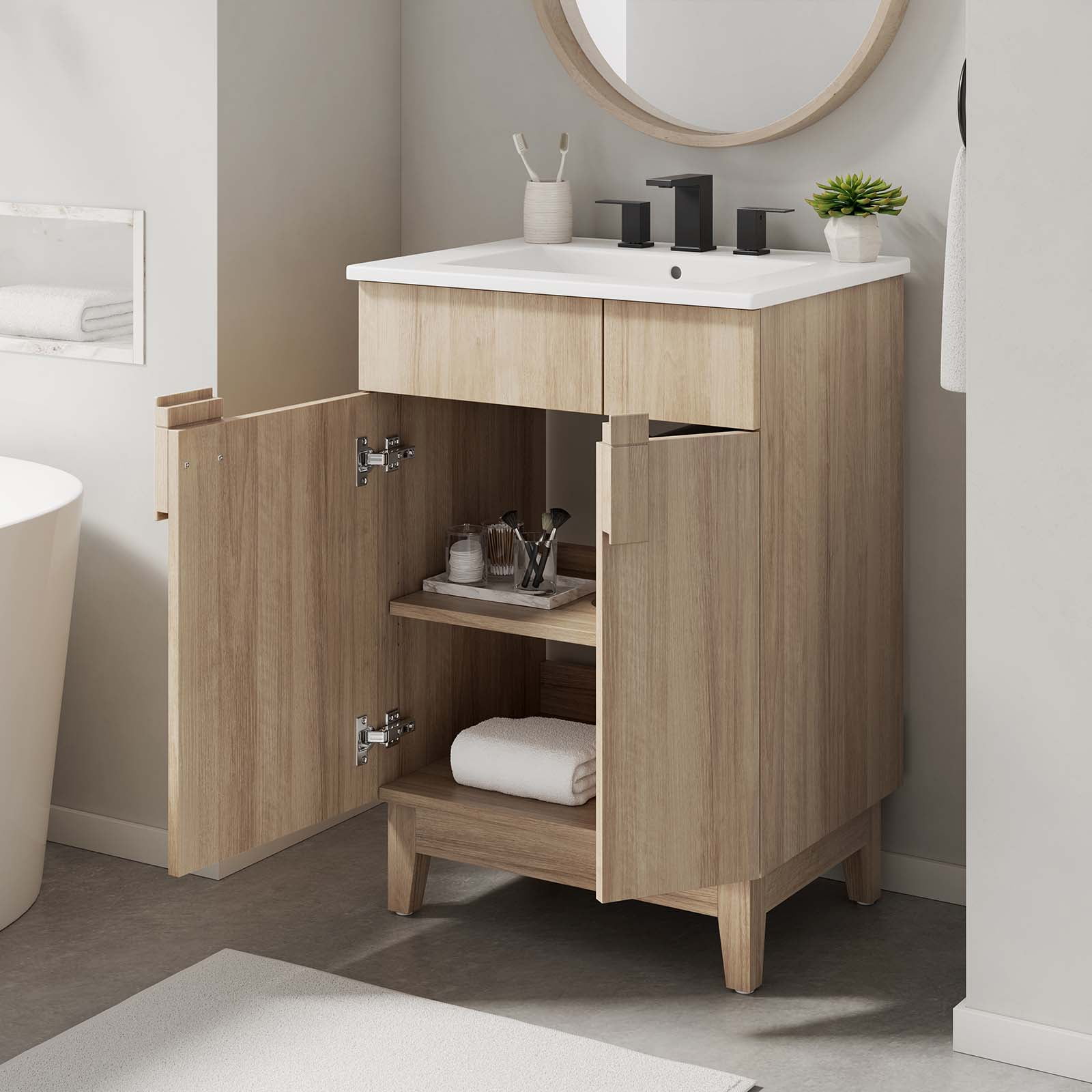 Miles 24" White Oak Bathroom Vanity with Ceramic Top