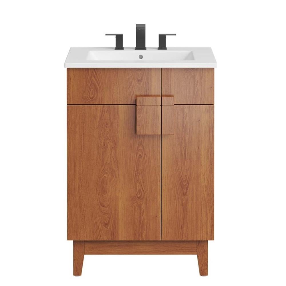 Miles 24" White Walnut Bathroom Vanity with Ceramic Sink