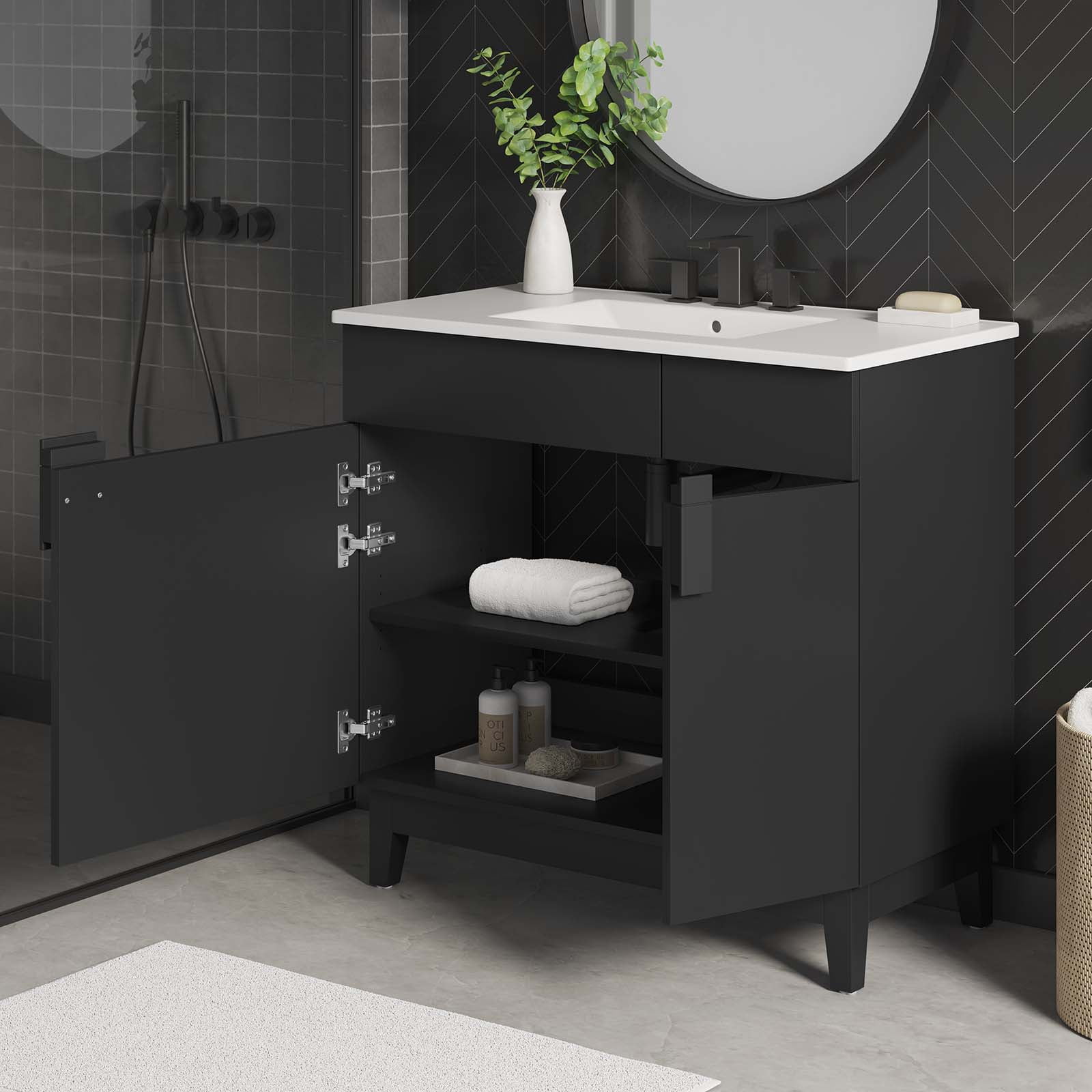 Miles 36" White and Black Modern Bathroom Vanity