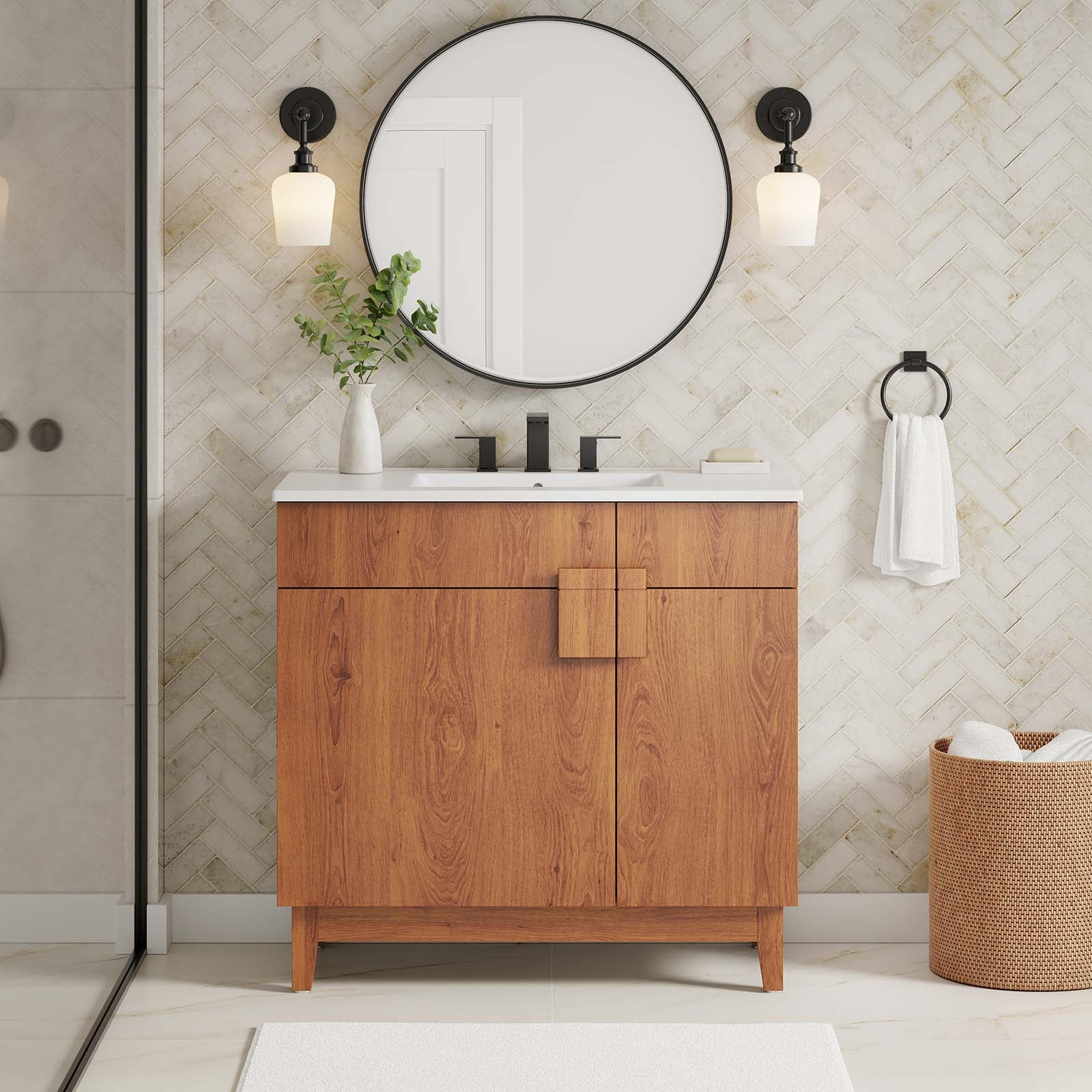Miles Walnut 36'' Single Bathroom Vanity Cabinet