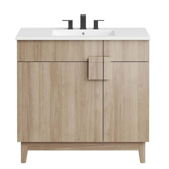 Modway Miles 36” Bathroom Vanity in White Oak