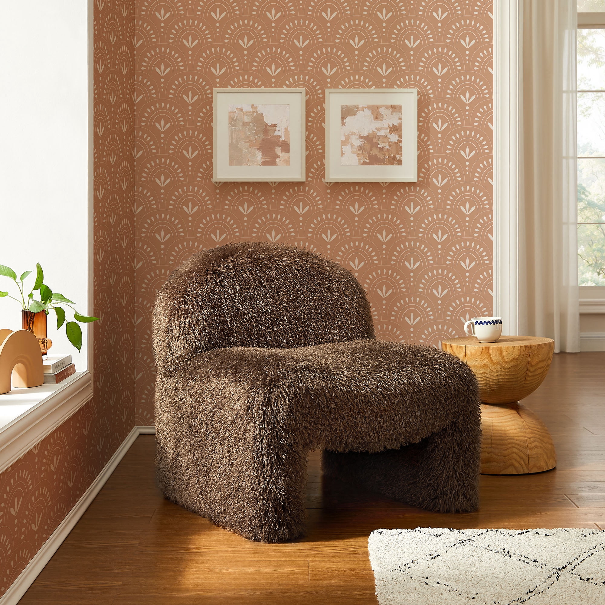 Mina Faux Fur Accent Chair in Brown