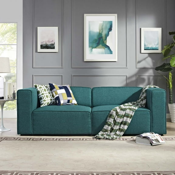 Modway Mingle 2 Piece Upholstered Fabric Sectional Sofa Set in Teal