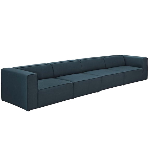 Modway Mingle 4 Piece Upholstered Fabric Sectional Sofa Set in Blue
