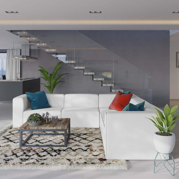 Modway Mingle Vegan Leather 5-Piece Sectional Sofa in White