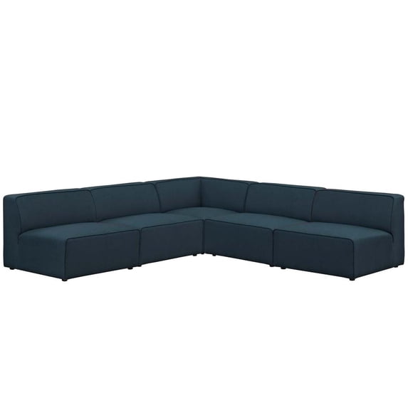 Modway Mingle 5 Piece Upholstered Fabric Armless Sectional Sofa Set in Blue