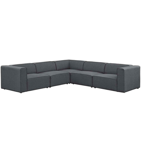 Modway Mingle 5 Piece Upholstered Fabric Sectional Sofa Set in Gray