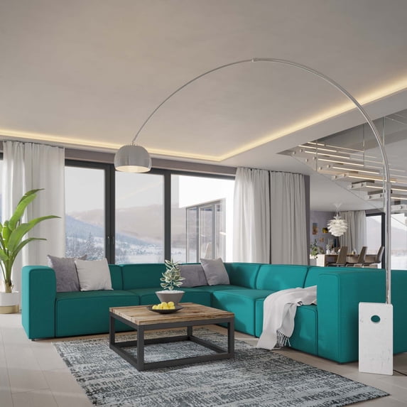Modway Mingle 5 Piece Upholstered Fabric Sectional Sofa Set in Teal