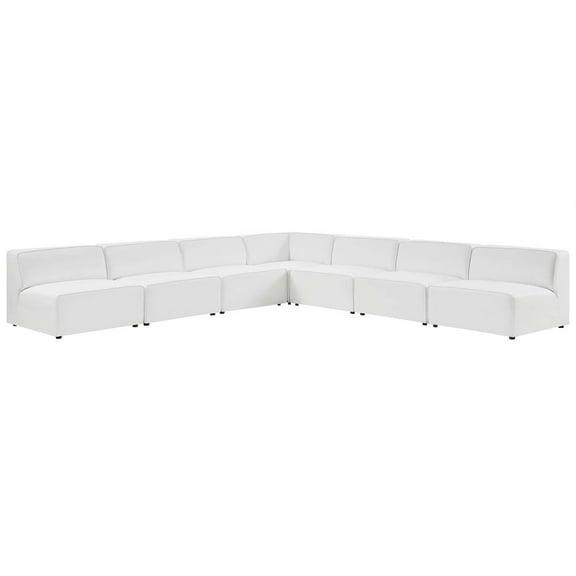 Modway Mingle Vegan Leather 7-Piece Sectional Sofa in White