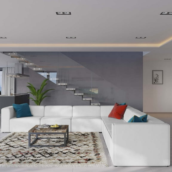 Modway Mingle Vegan Leather 7-Piece Sectional Sofa in White