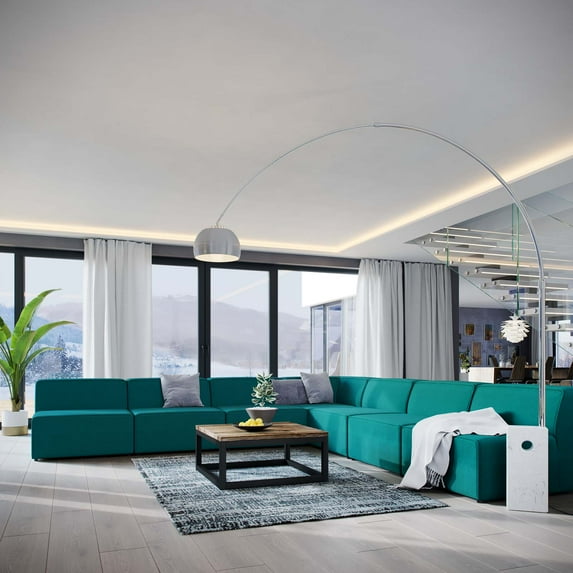 Modway Mingle 7 Piece Upholstered Fabric Sectional Sofa Set in Teal