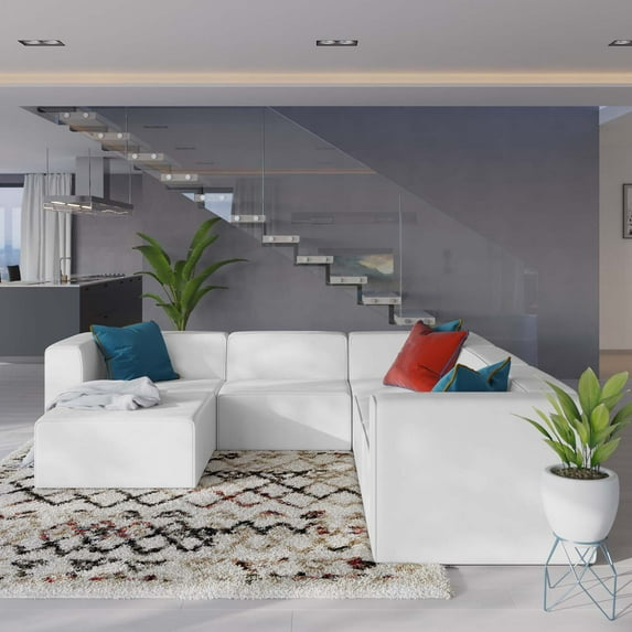 Modway Mingle Vegan Leather 6-Piece Furniture Set in White