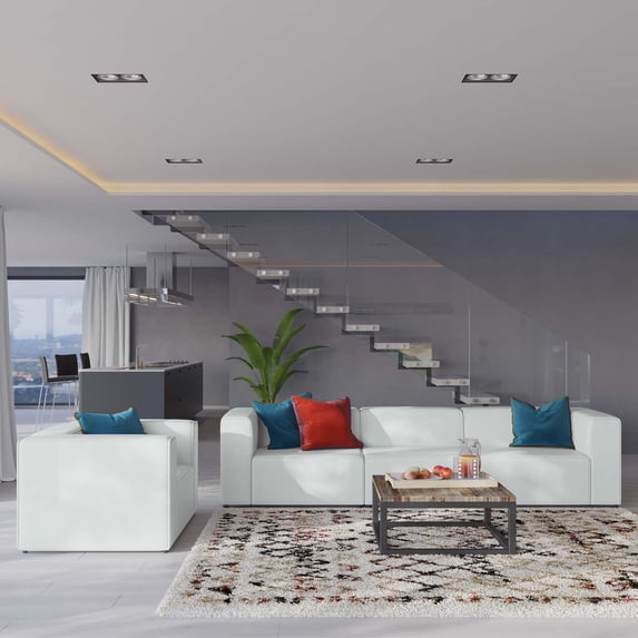 Modway Mingle Vegan Leather Sofa and Armchair Set in White