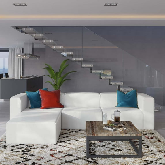 Modway Mingle Vegan Leather Sofa and Ottoman Set in White