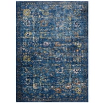Modway Minu 4' x 6' Floral Lattice Area Rug in Dark Blue and Yellow