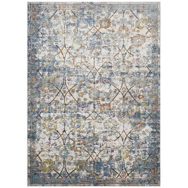 Modway Minu 4' x 6' Floral Lattice Area Rug in Light Blue and Yellow