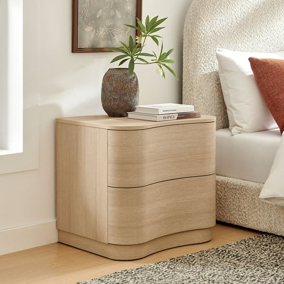 Modway Mirae 2-Drawer Curved Nightstand in Brushed Light Oak by Modway
