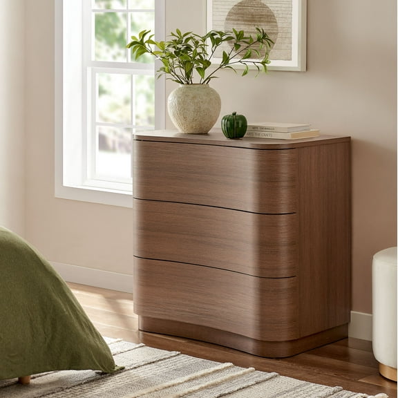 Modway Mirae 3-Drawer Curved Compact Dresser in Brushed Brown Oak by Modway