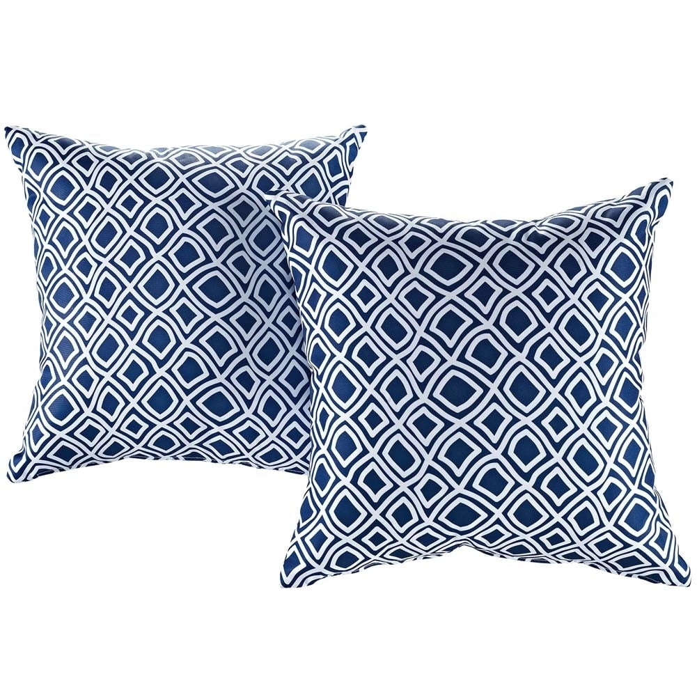 Modway Dark Blue Floral Motif Decorative Throw Pillow Set