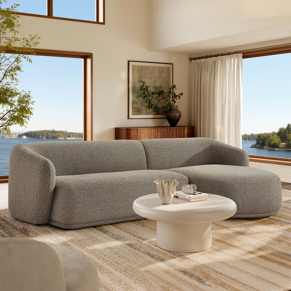 Monica 2 Piece Right Facing Boucle Fabric Modular Sofa with Chaise