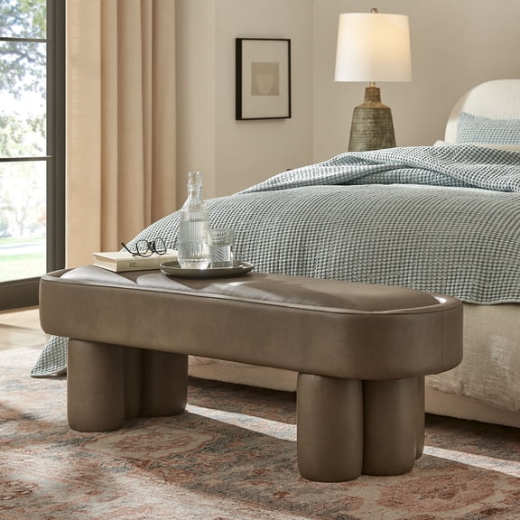 Modway Mossi 52-Inch Oval Vegan Leather Bench in Mushroom