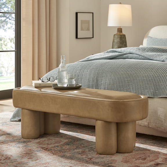 Modway Mossi 52-Inch Oval Vegan Leather Bench in Toast