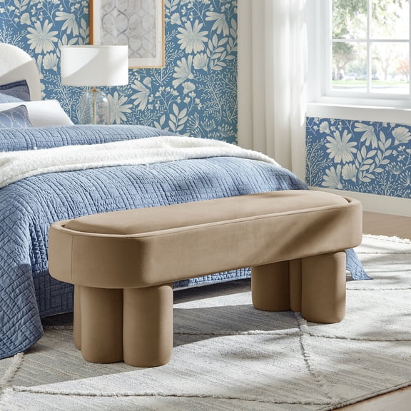 Modway Mossi Oval Performance Velvet Accent Bench in Taupe