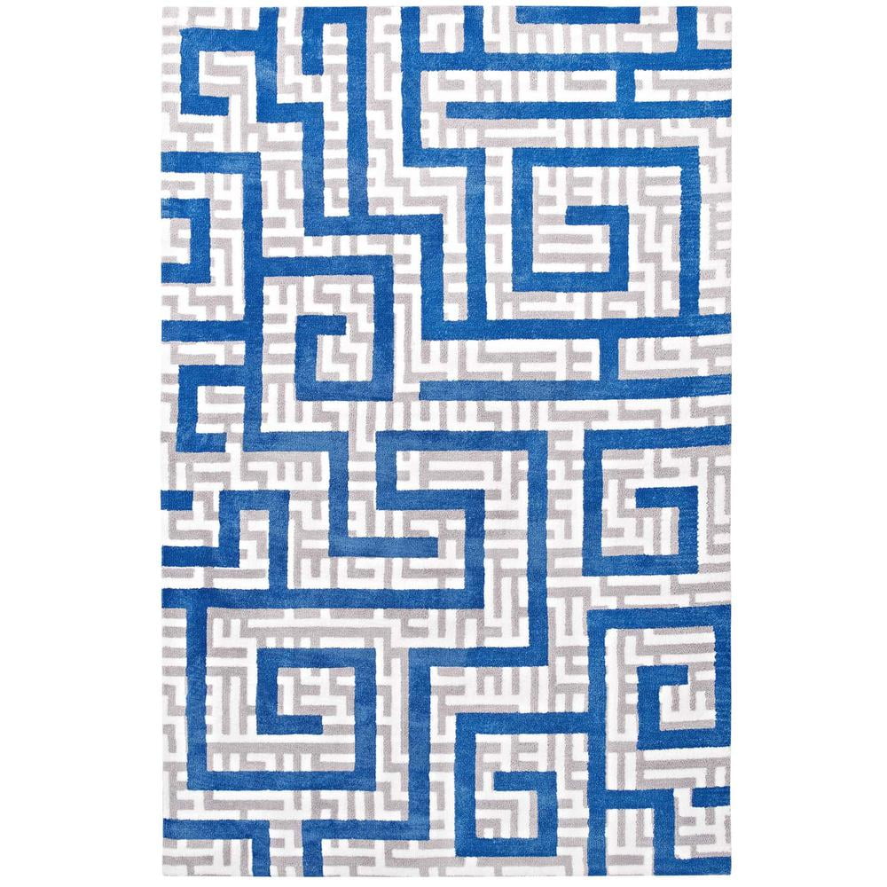 Nahia Ivory, Light Gray and Blue Geometric 8' x 10' Synthetic Area Rug
