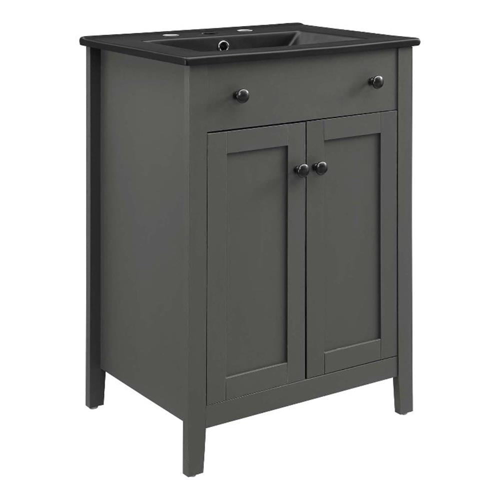 Modway Nantucket Modern Wood/Ceramic Bathroom Vanity in Gray/Black