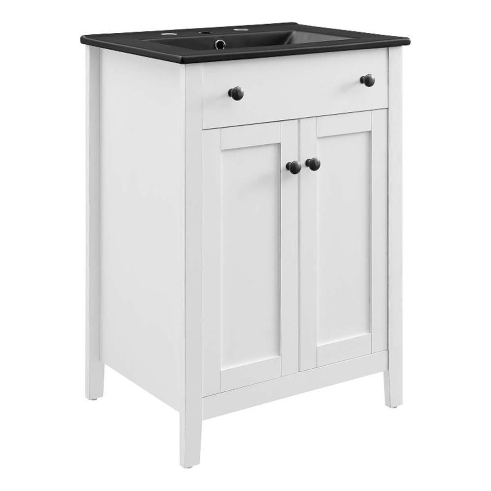 Modway Nantucket Modern Wood/Ceramic Bathroom Vanity in White/Black