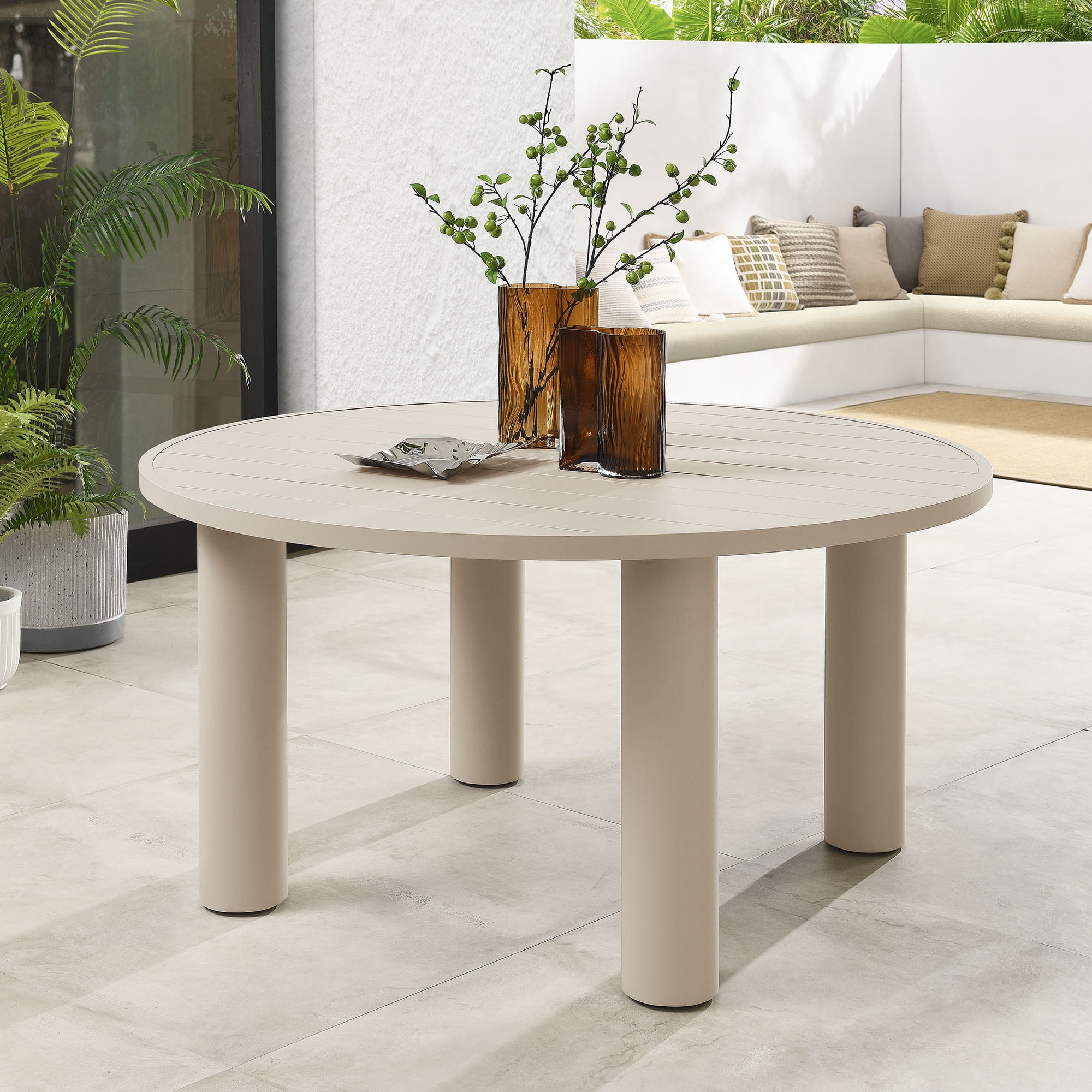 Nautica 60" Round Beige Aluminum Outdoor Dining Table