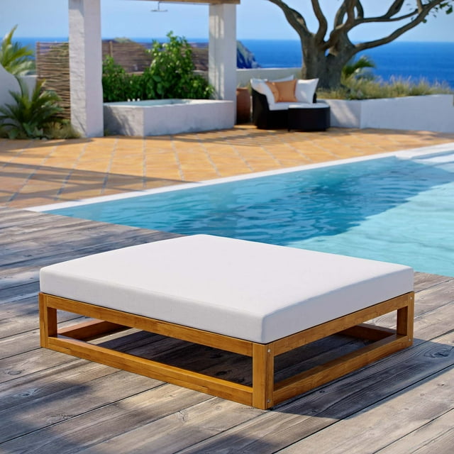 Modway Newbury Outdoor Patio Premium Grade A Teak Wood Ottoman in Natural White