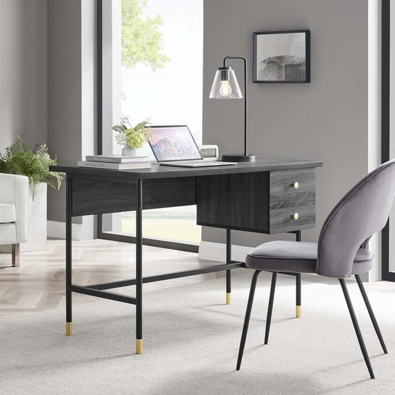 Modway Nexus Metal Tubular Frame Home Office Desk in Black Charcoal/Gold