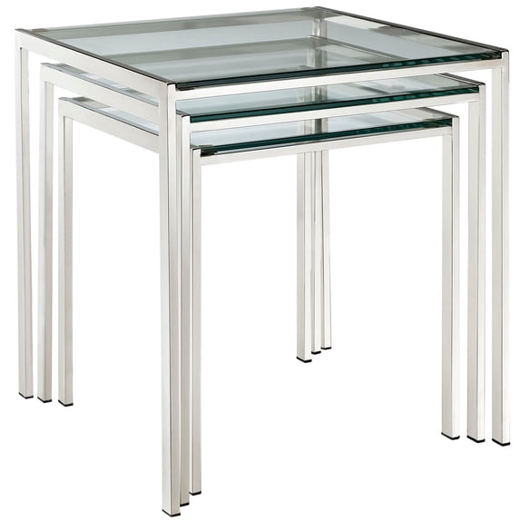 Modway Nimble Modern 3-Piece Nesting Table Set in Silver