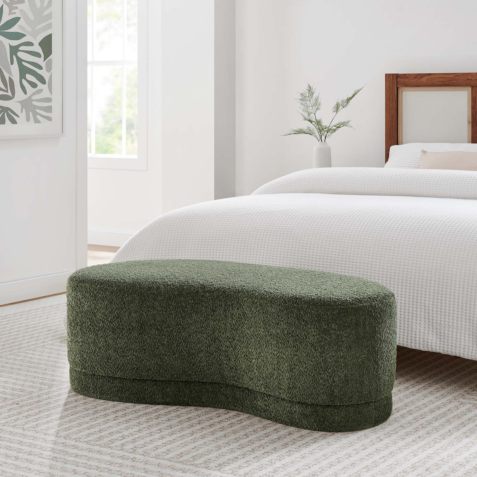 Nimbus Sage Green Chenille Curved Cocktail Ottoman Bench