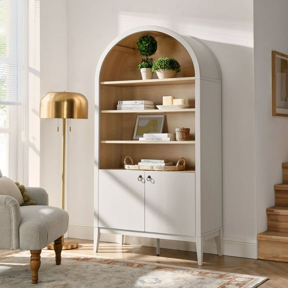 Modway Nolan 74" Tall Arched Storage Display Cabinet Bookshelf in Ivory
