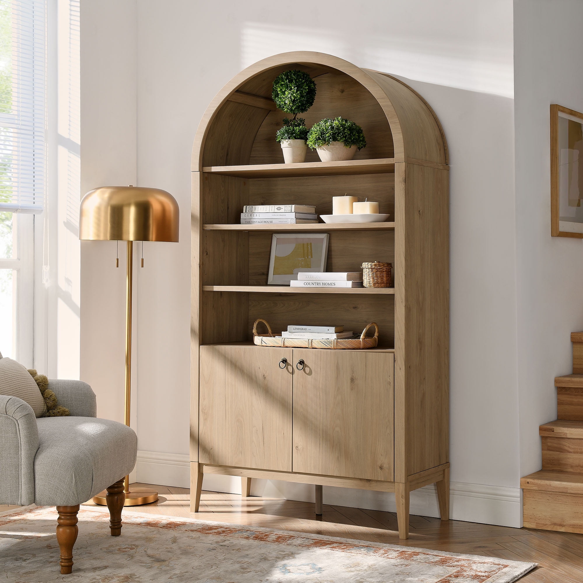 Modway Nolan 74" Tall Arched Storage Display Cabinet Bookshelf in Light ...