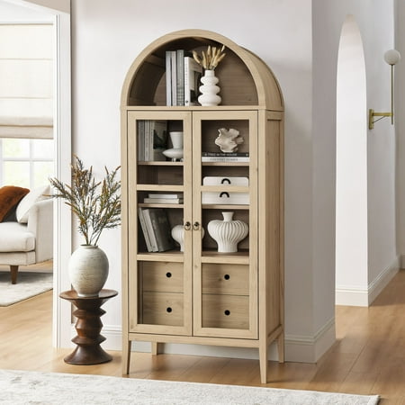 Nolan Arched Storage Display Cabinet in Light Oak