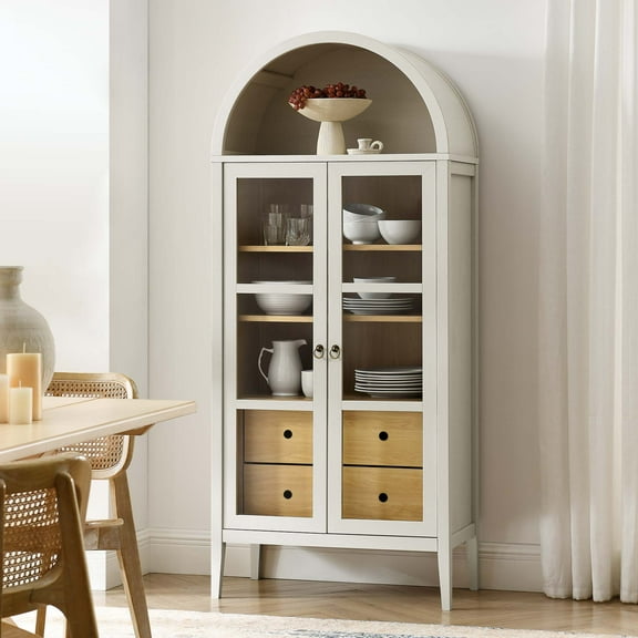 Modway Nolan Tall Arched Storage Display Cabinet in White Oak