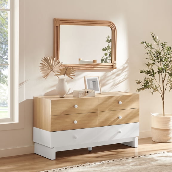 Modway Nolia 6-Drawer Color Block Dresser in Oak White by Modway